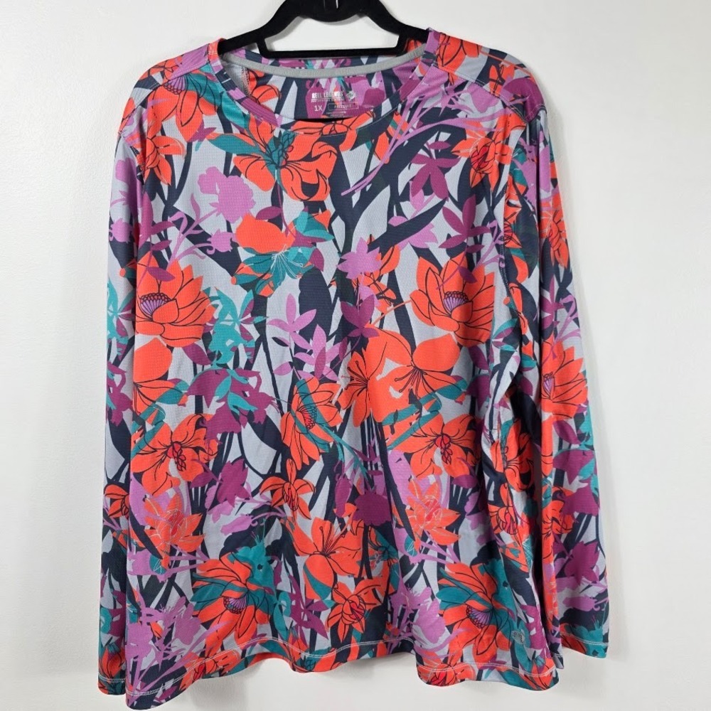 Reel Legends Freeline Shirt 1X Womens Sun‎ Protect Floral Long Sleeve Grey Multi